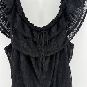 Black Lace Top Ruffle Off Shoulder Size XXL Romantic Goth Vamp Whimsigoth Blouse